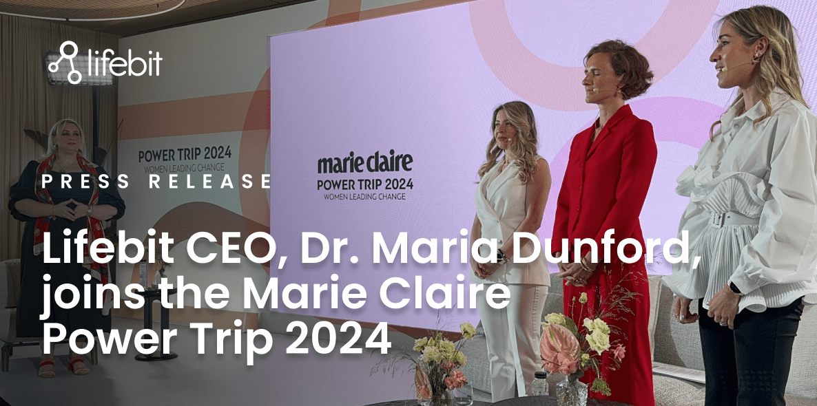 Lifebit CEO Dr. Maria Dunford with other panelists at the Marie Claire Power Trip 2024 event, discussing AI and entrepreneurship.