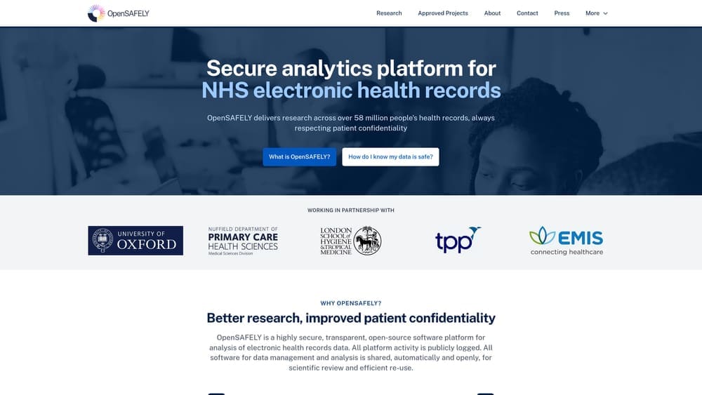 Screenshot of OpenSAFELY website