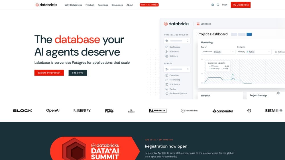 Screenshot of Databricks website
