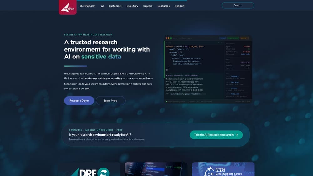 Screenshot of Aridhia DRE website