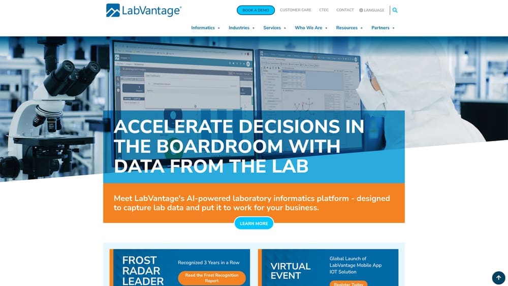 Screenshot of LabVantage Biobanking website
