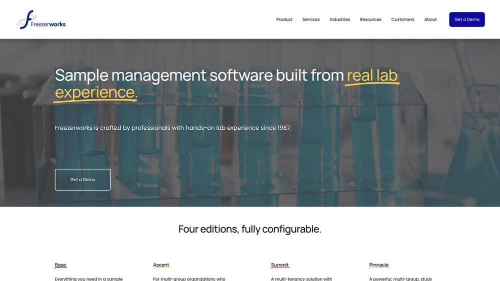 Screenshot of Freezerworks website