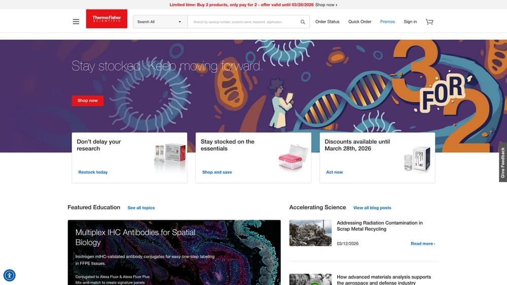 Screenshot of Thermo Fisher SampleManager website