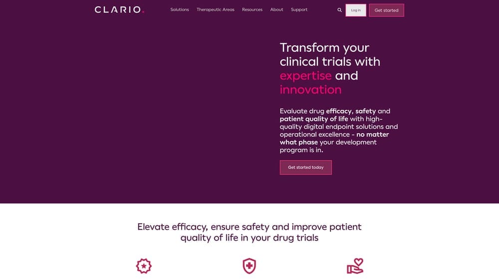 Screenshot of Clario website