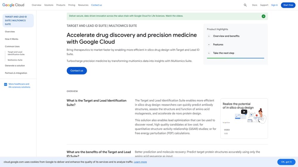 Screenshot of Google Cloud Life Sciences website