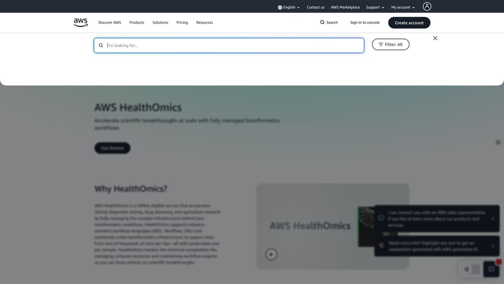 Screenshot of AWS HealthOmics website