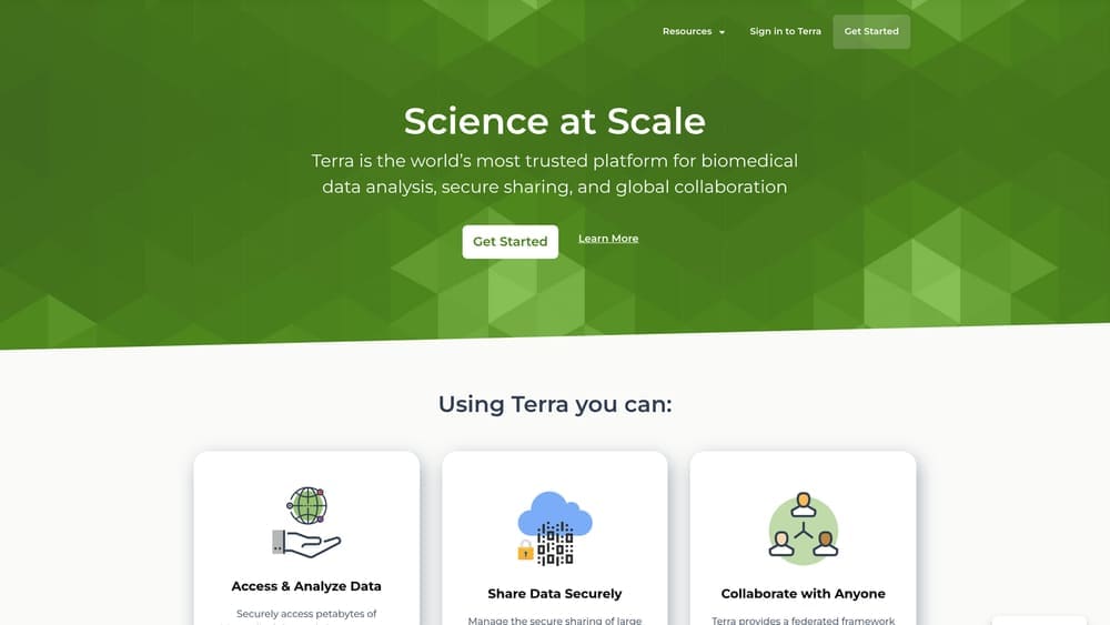 Screenshot of Terra website