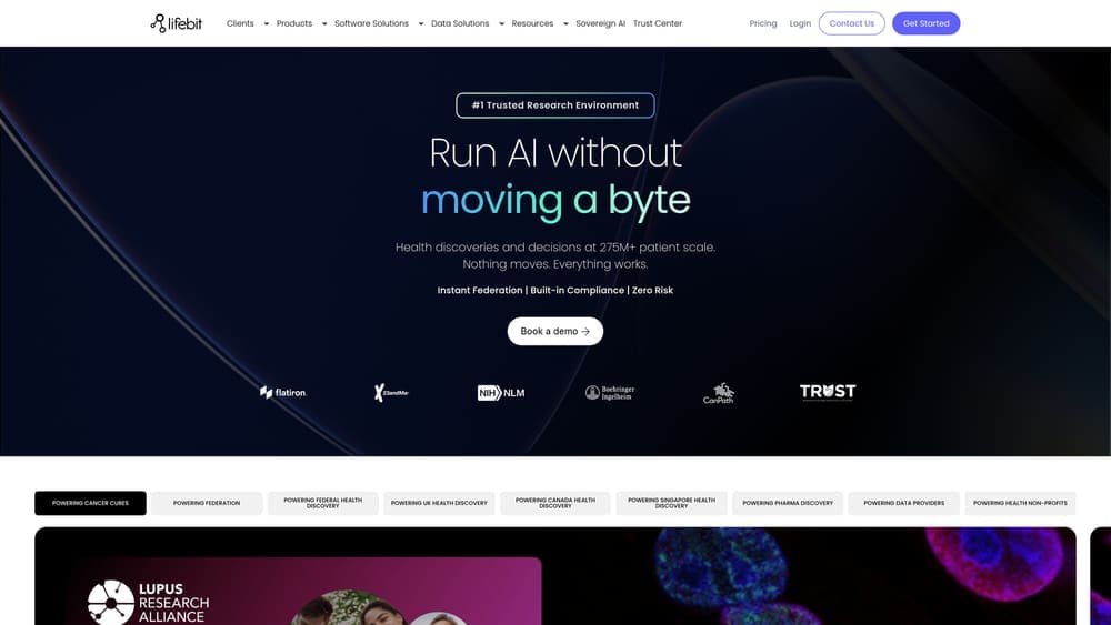 Screenshot of Lifebit Federated Data Platform website