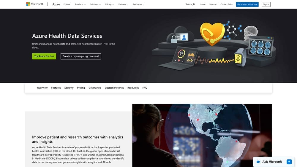 Screenshot of Microsoft Azure Health Data Services website