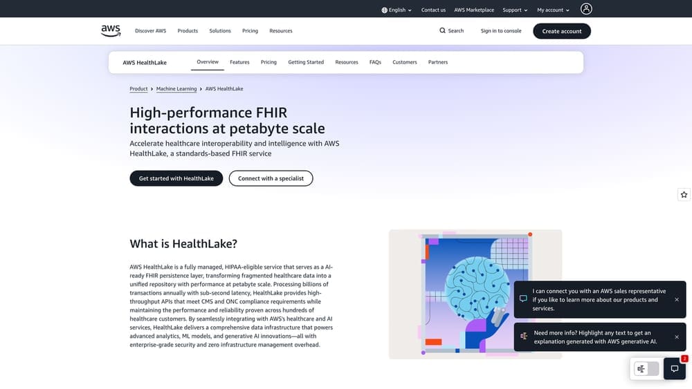 Screenshot of AWS HealthLake website