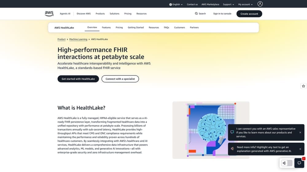 Screenshot of AWS HealthLake website