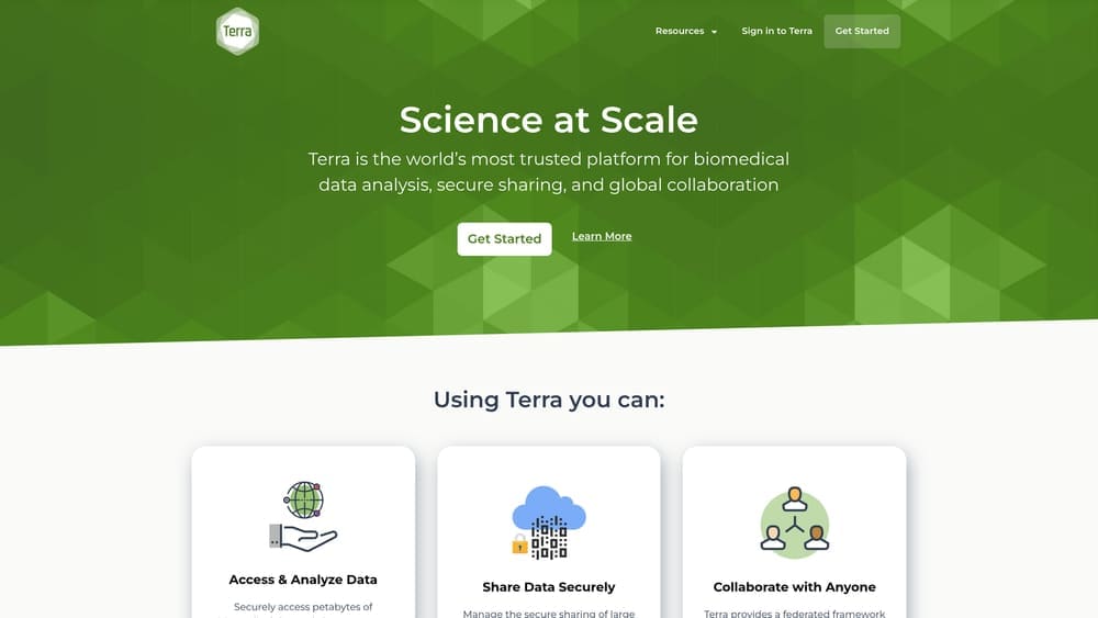 Screenshot of Terra website