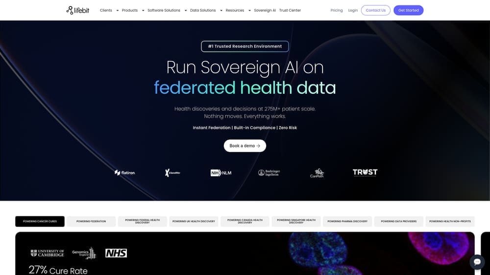 Screenshot of Lifebit Federated Data Platform website