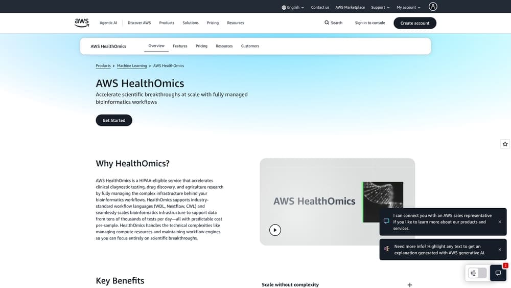 Screenshot of AWS HealthOmics website