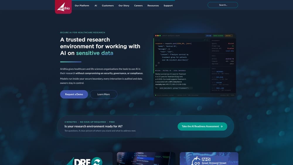 Screenshot of Aridhia DRE website