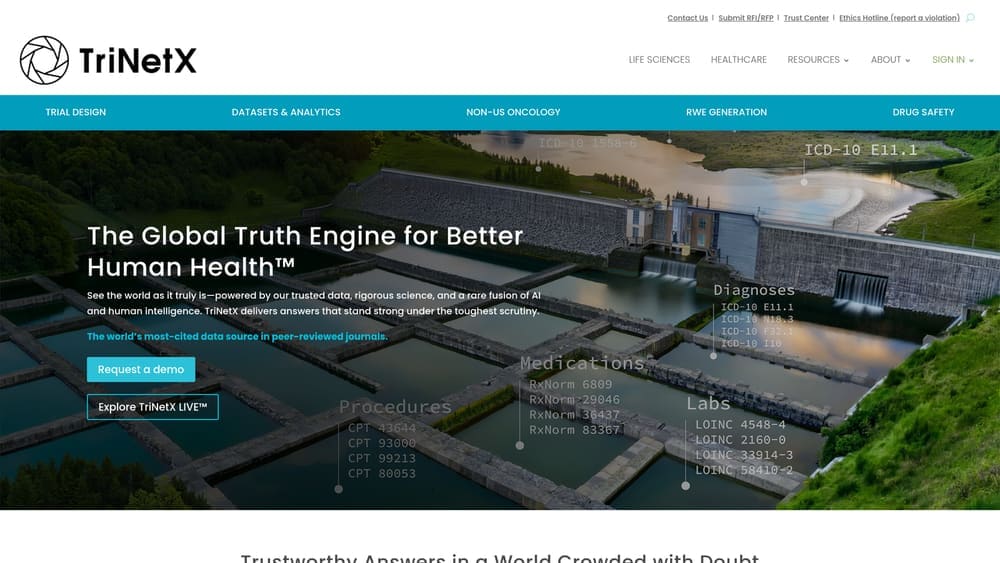 Screenshot of TriNetX website