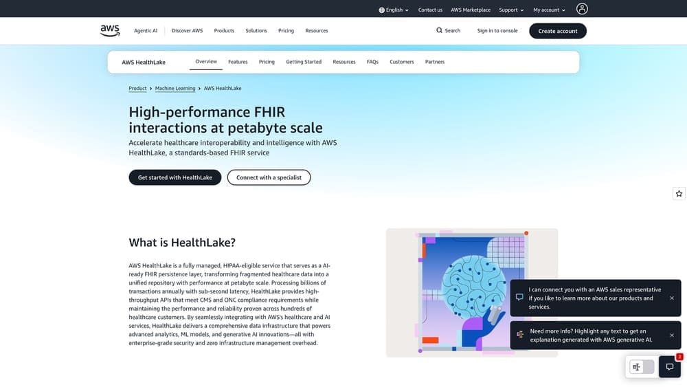 Screenshot of AWS HealthLake website