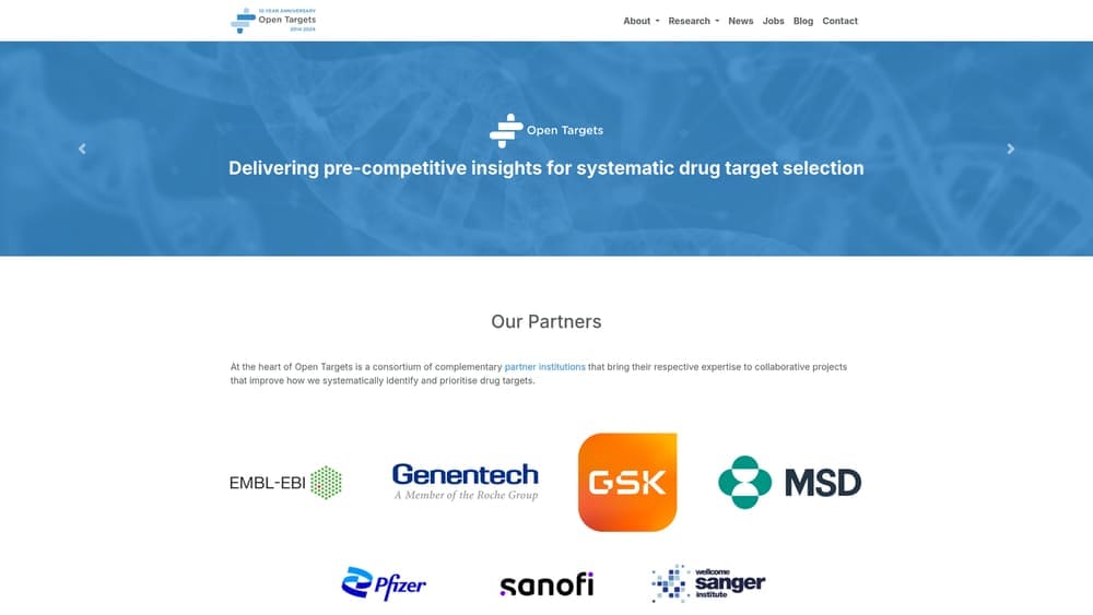 Screenshot of Open Targets website