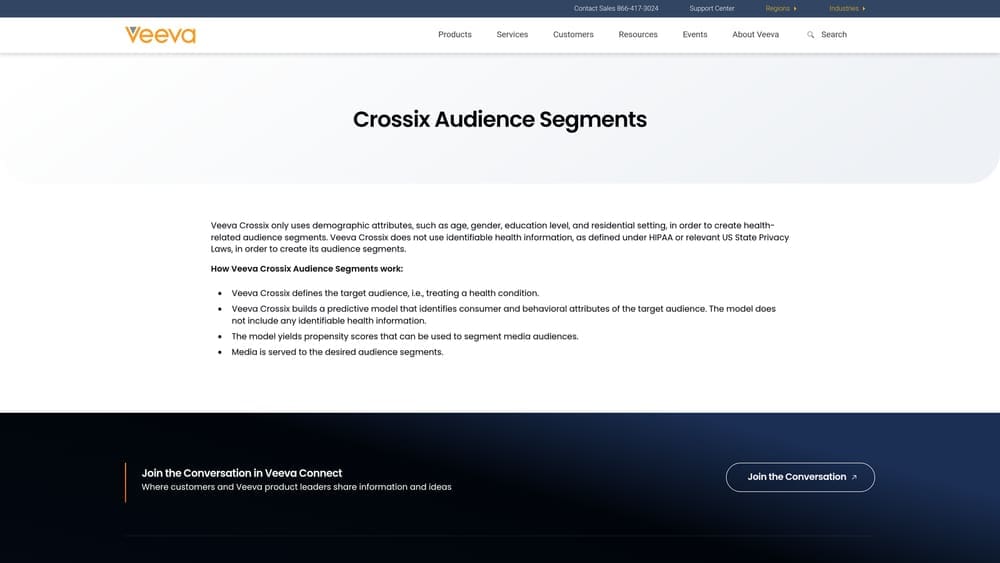 Screenshot of Veeva Crossix website