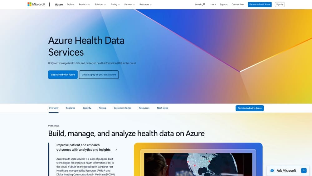 Screenshot of Microsoft Azure Health Data Services website