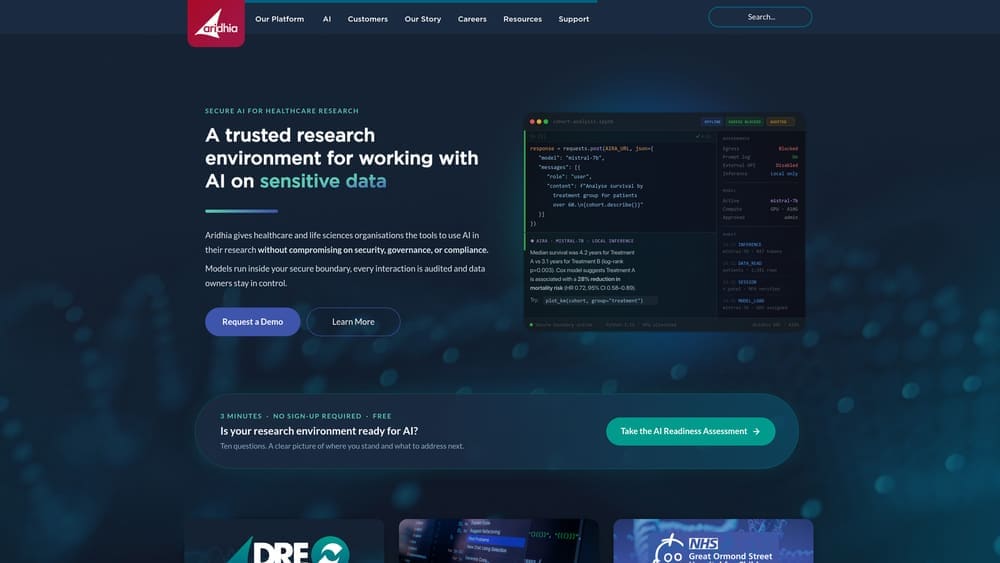 Screenshot of Aridhia DRE website