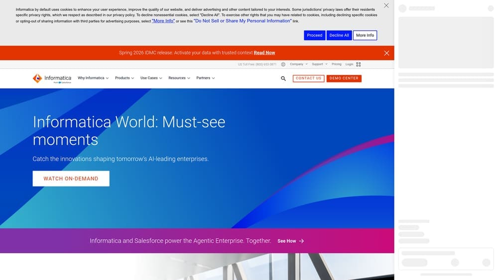 Screenshot of Informatica Intelligent Data Management Cloud (IDMC) website