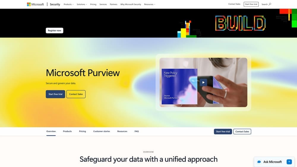 Screenshot of Microsoft Purview website