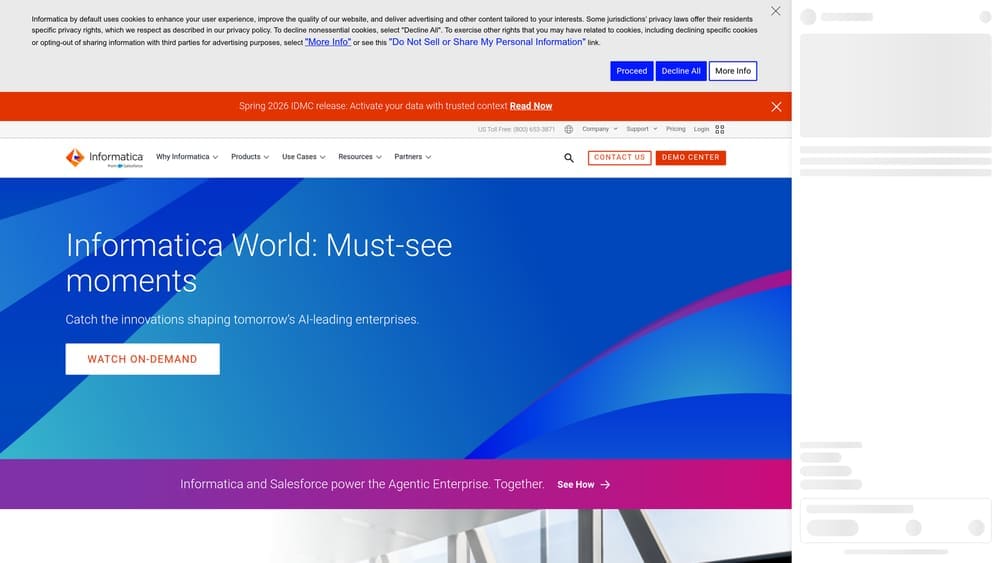 Screenshot of Informatica Intelligent Data Management Cloud (IDMC) website