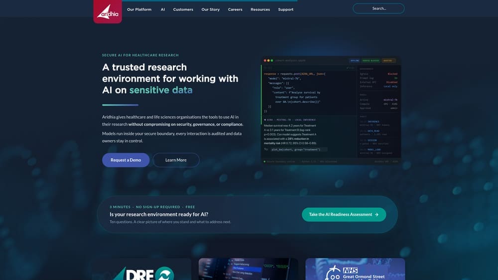 Screenshot of Aridhia DRE website