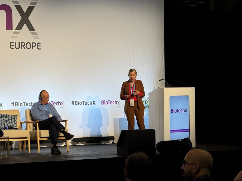 A Lifebit speaker on the main stage at BioTechX Europe
