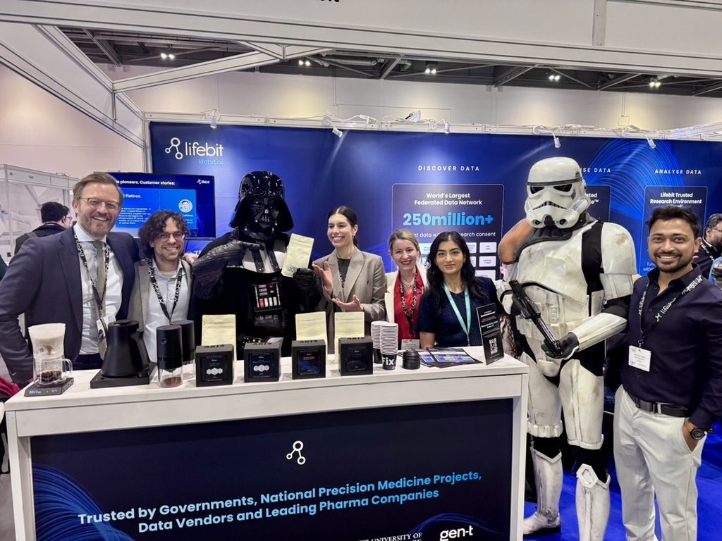 The Lifebit team at the booth at Festival of Genomics